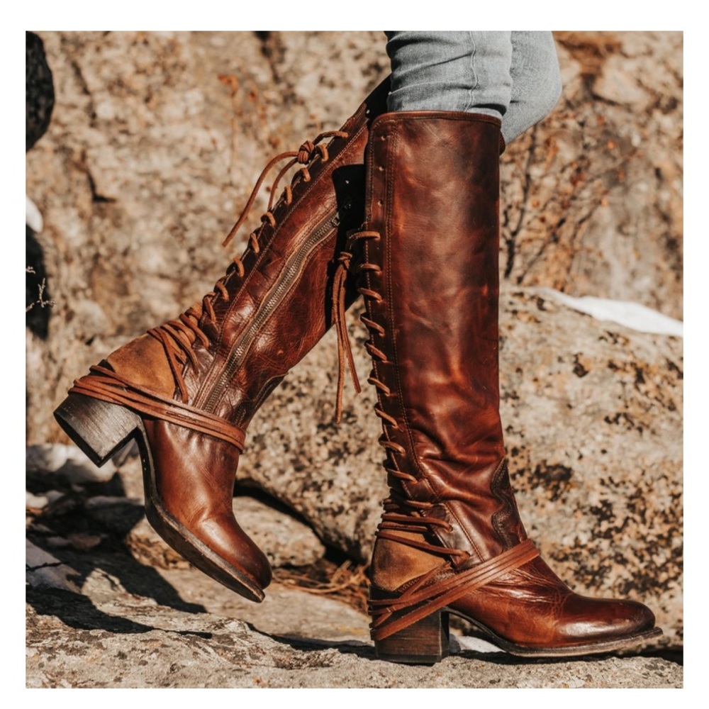 Freebird Coal Lace Up Boot Cognac